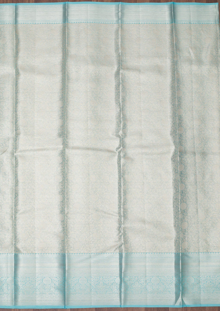 Sky Blue Zariwork Pure Silk Saree-Koskii