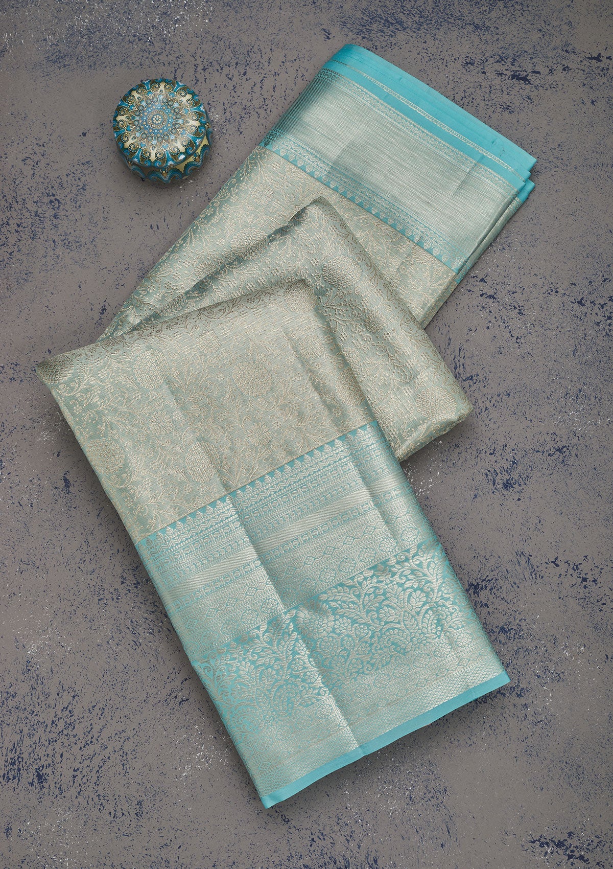 Sky Blue Zariwork Pure Silk Saree-Koskii