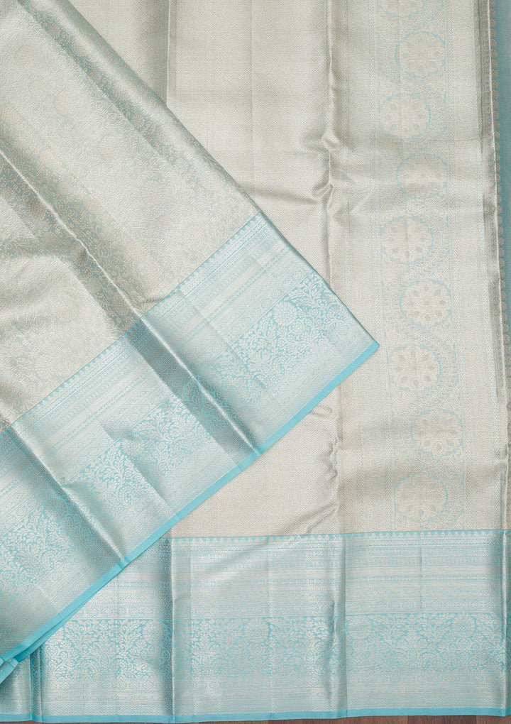 Sky Blue Zariwork Pure Silk Saree-Koskii