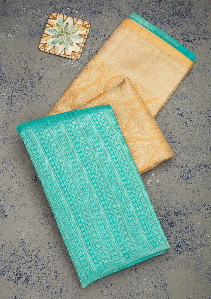 Sky Blue Zariwork Pure Silk Saree-Koskii