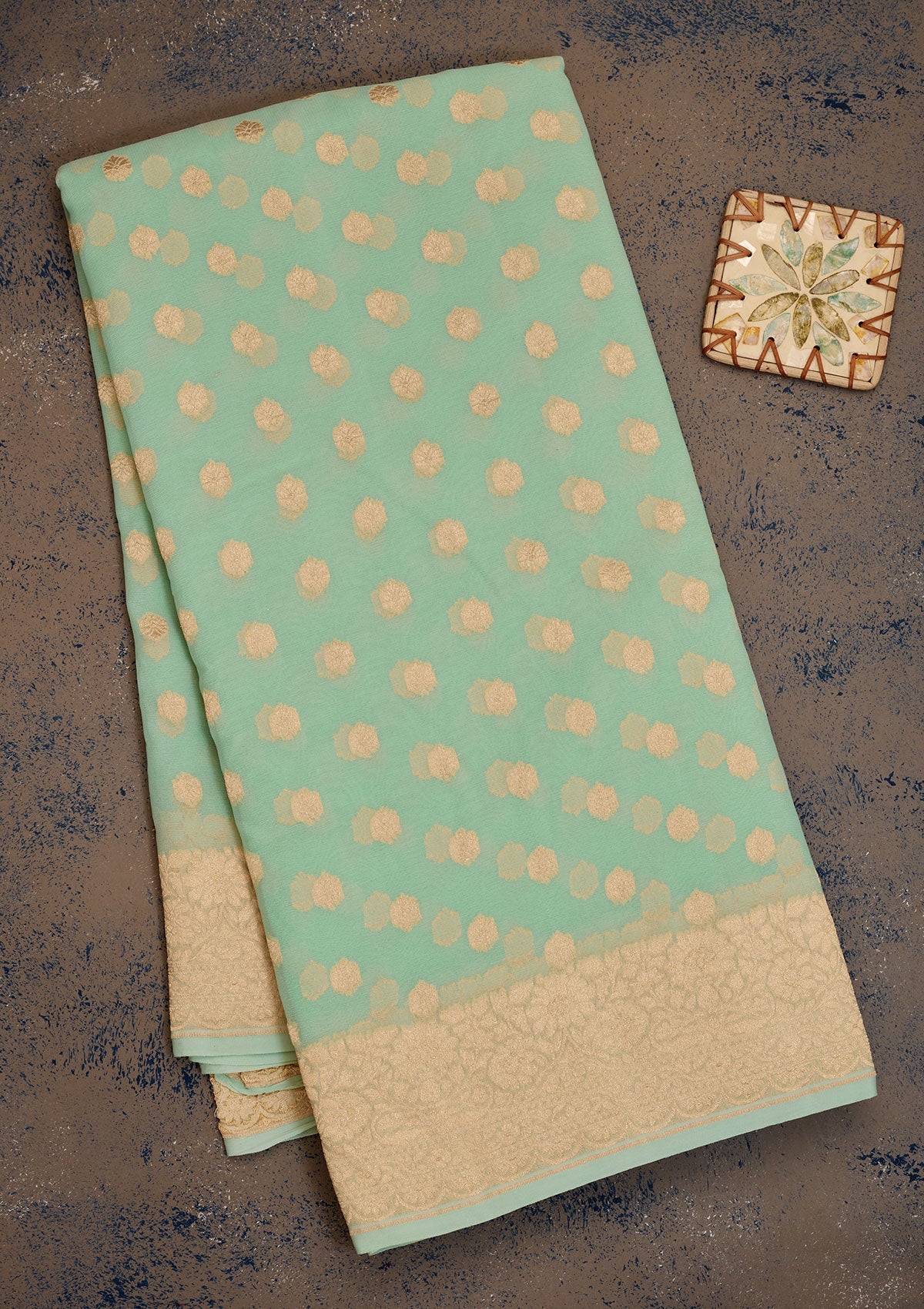 Sky Blue Zariwork Pure Silk Saree-Koskii