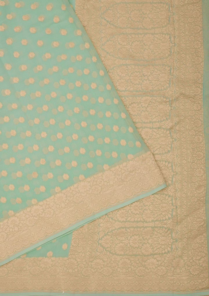 Sky Blue Zariwork Pure Silk Saree-Koskii