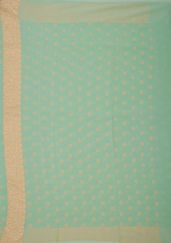 Sky Blue Zariwork Pure Silk Saree-Koskii