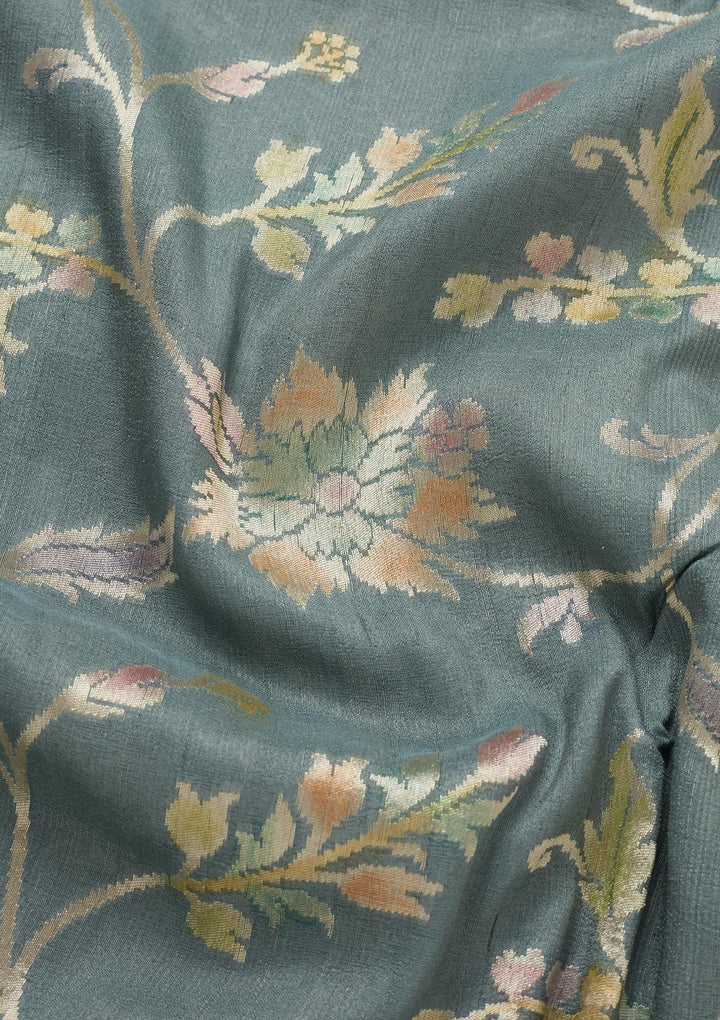 Sky Blue Zariwork Pure Silk Saree-Koskii