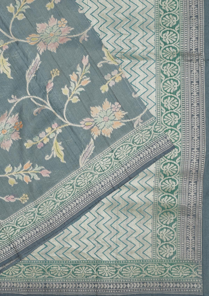 Sky Blue Zariwork Pure Silk Saree-Koskii