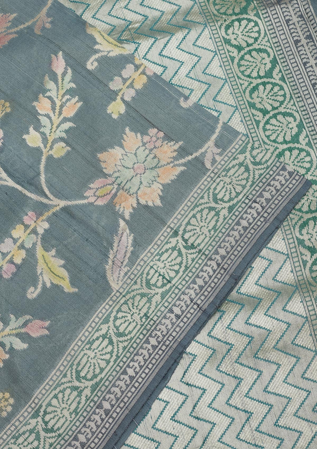 Sky Blue Zariwork Pure Silk Saree-Koskii