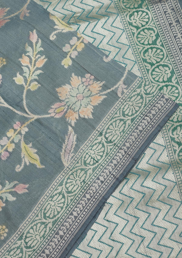 Sky Blue Zariwork Pure Silk Saree-Koskii