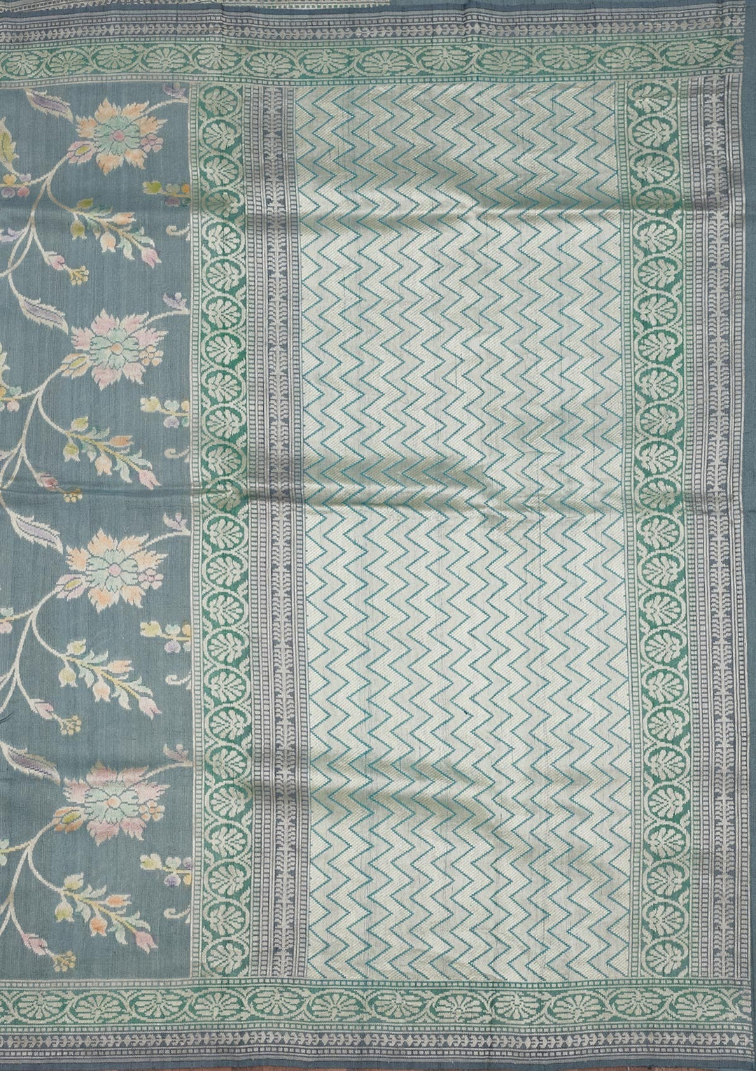 Sky Blue Zariwork Pure Silk Saree-Koskii