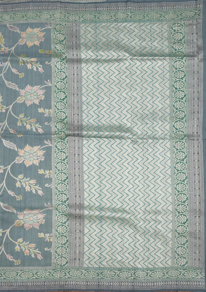 Sky Blue Zariwork Pure Silk Saree-Koskii