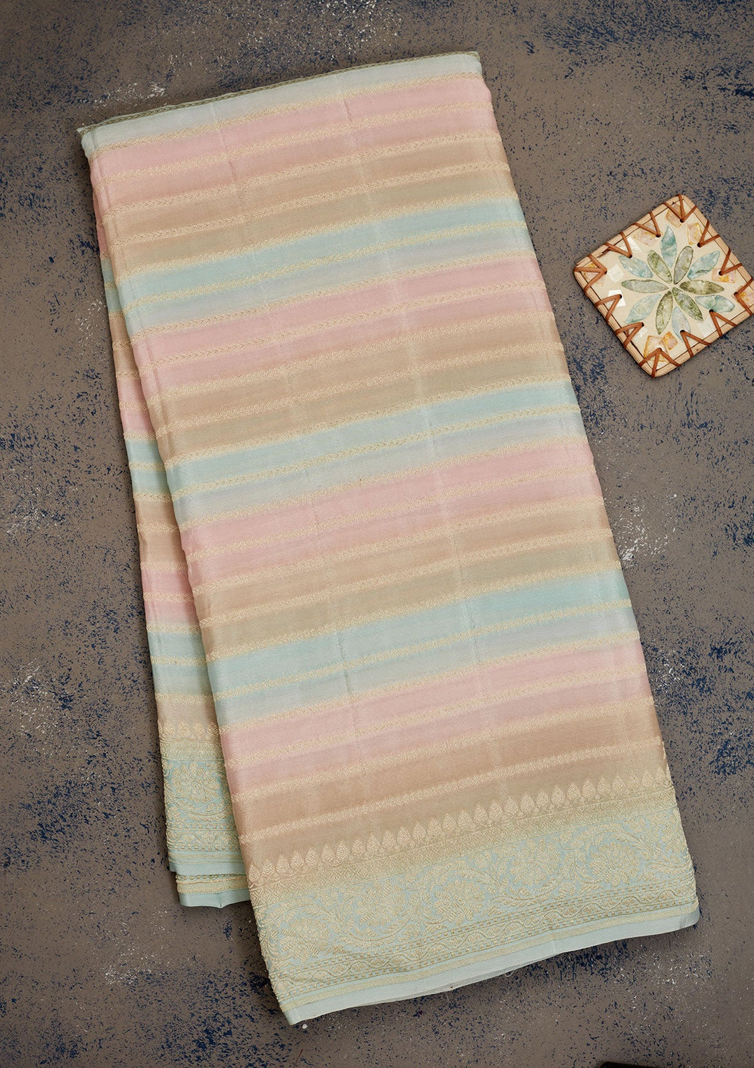 Sky Blue Zariwork Pure Silk Saree-Koskii