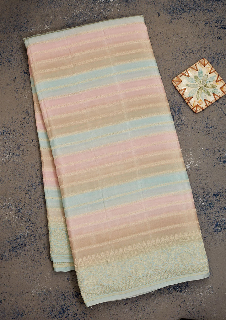 Sky Blue Zariwork Pure Silk Saree-Koskii
