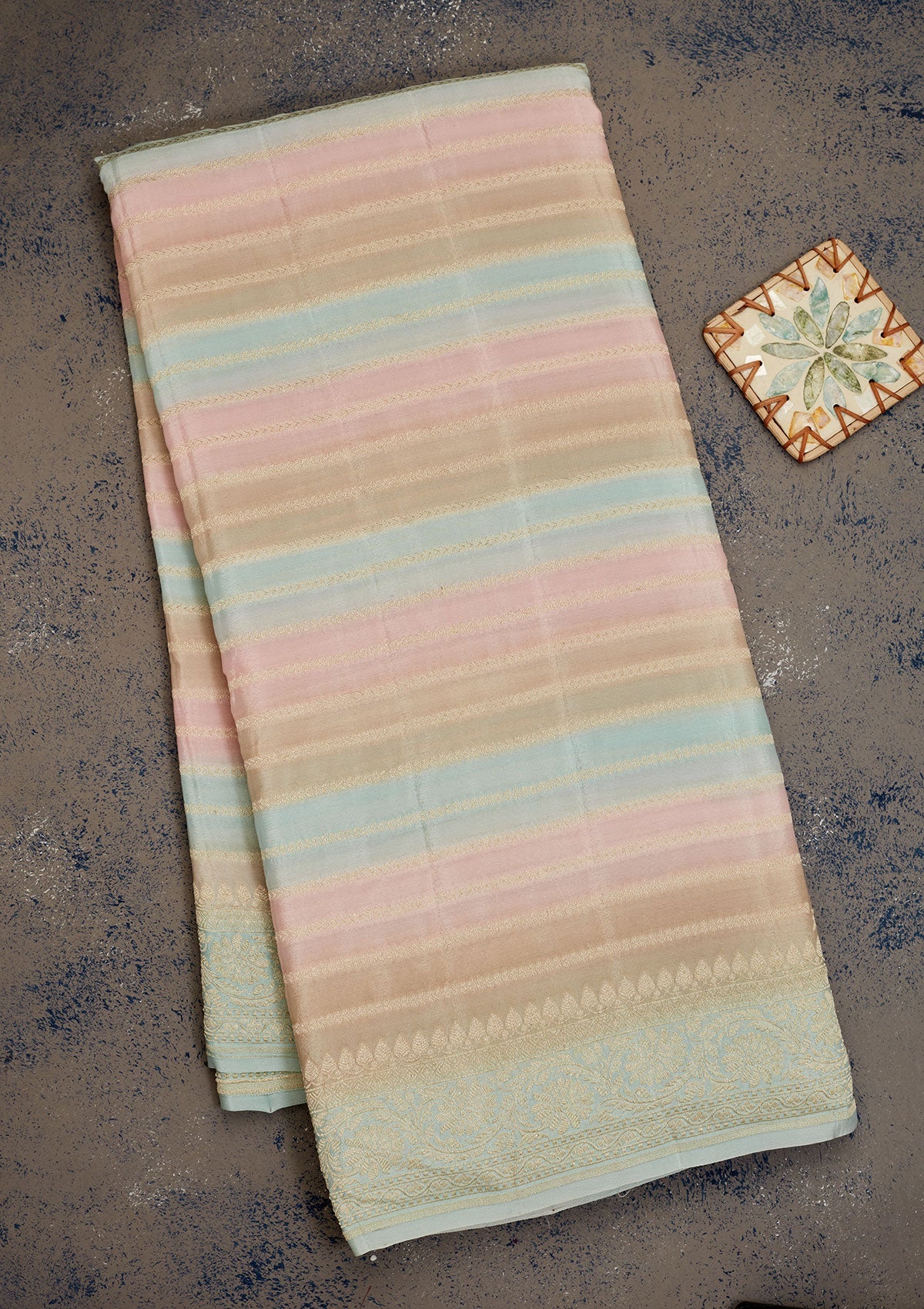 Sky Blue Zariwork Pure Silk Saree-Koskii