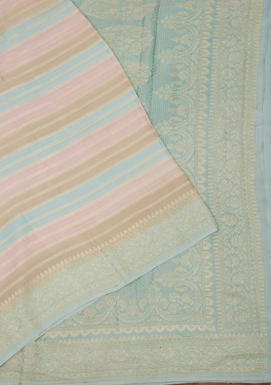 Sky Blue Zariwork Pure Silk Saree-Koskii