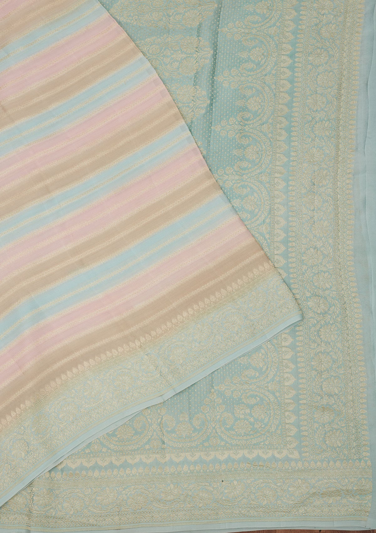 Sky Blue Zariwork Pure Silk Saree-Koskii