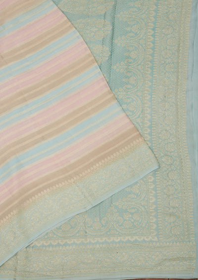 Sky Blue Zariwork Pure Silk Saree-Koskii
