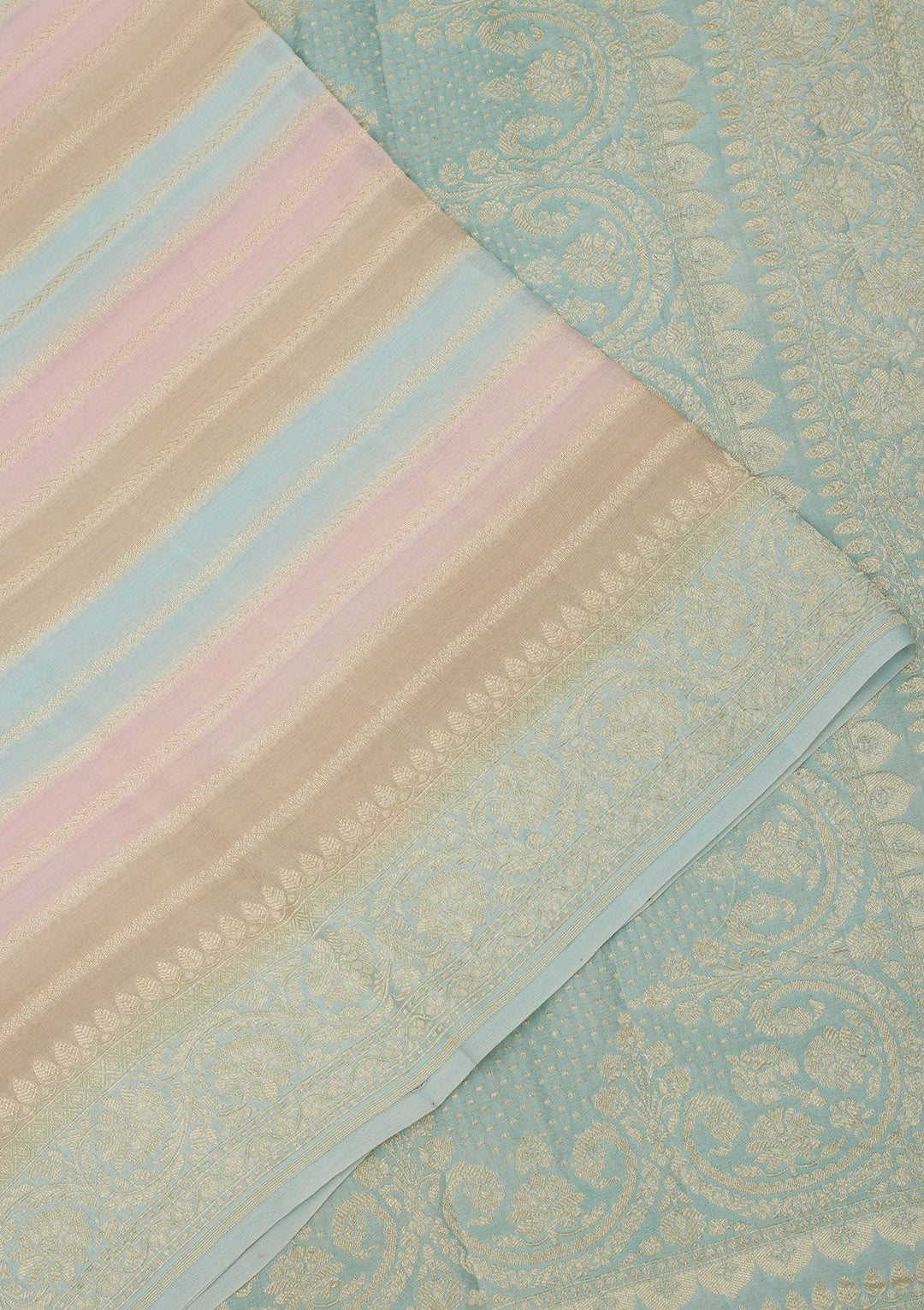 Sky Blue Zariwork Pure Silk Saree-Koskii