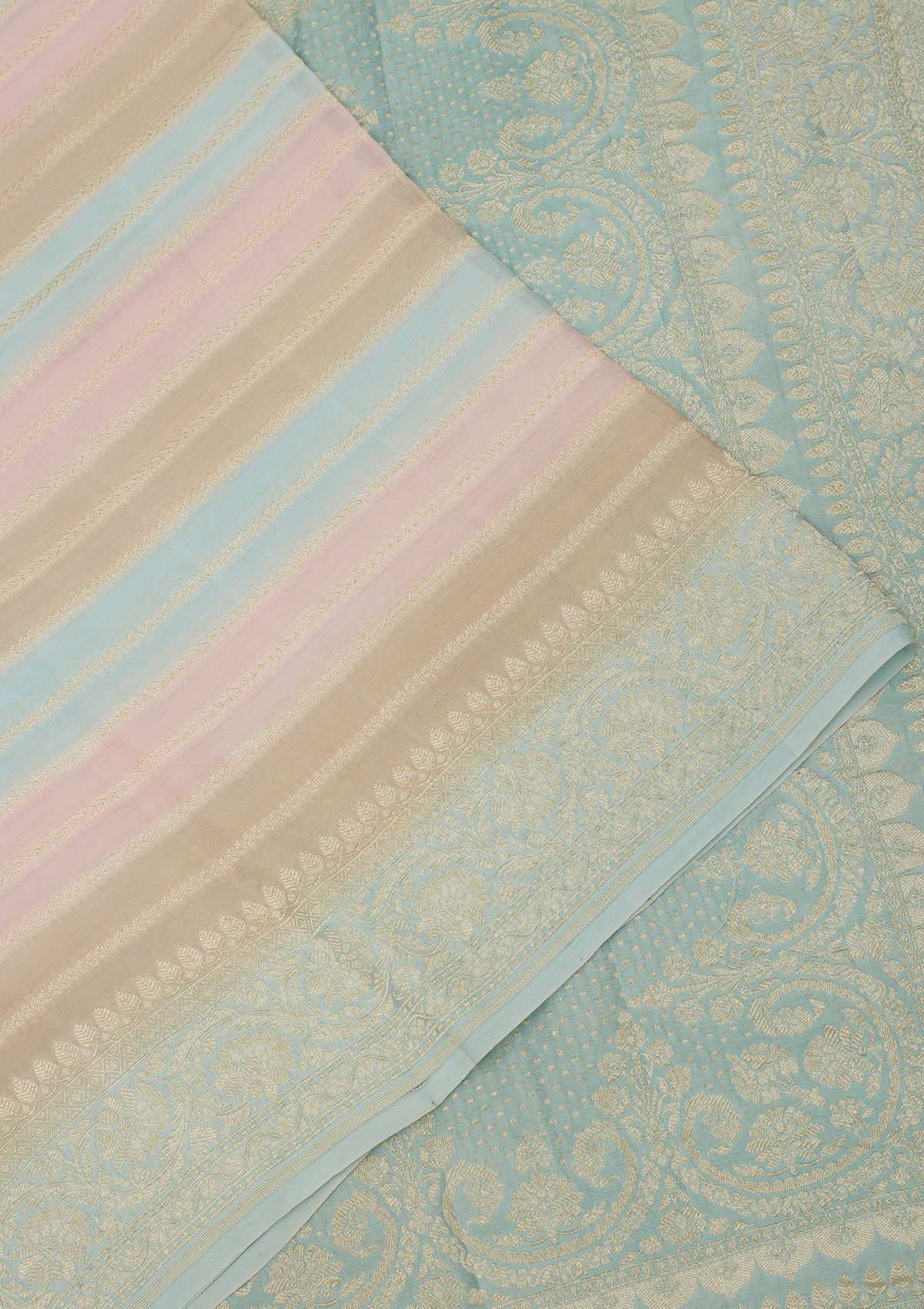 Sky Blue Zariwork Pure Silk Saree-Koskii