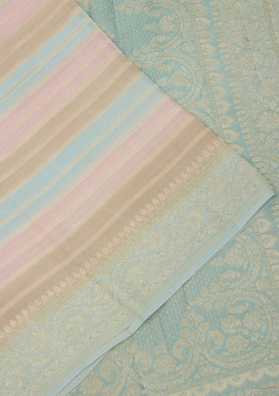 Sky Blue Zariwork Pure Silk Saree-Koskii