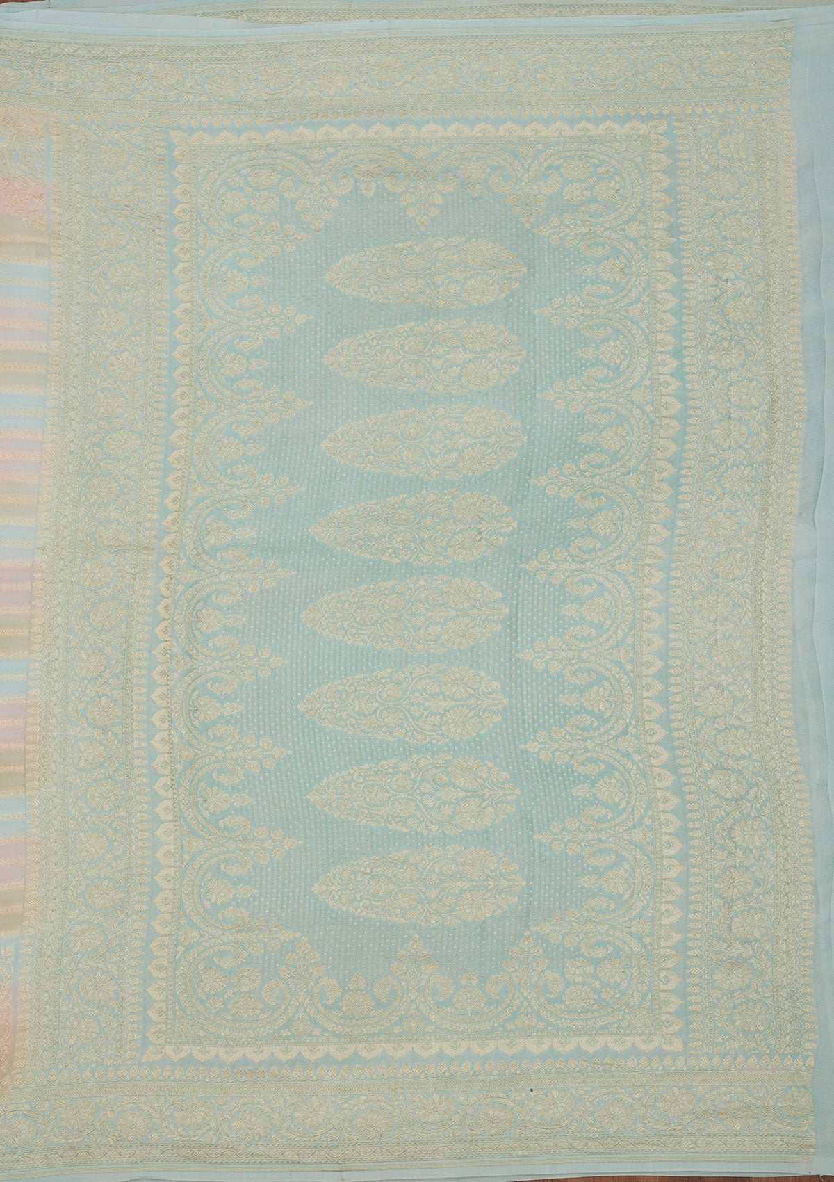 Sky Blue Zariwork Pure Silk Saree-Koskii