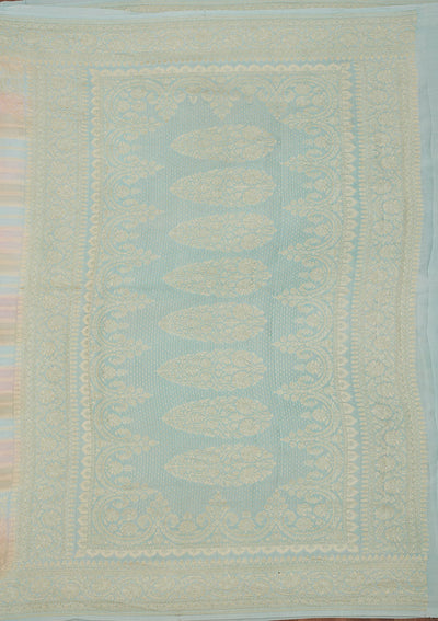 Sky Blue Zariwork Pure Silk Saree-Koskii