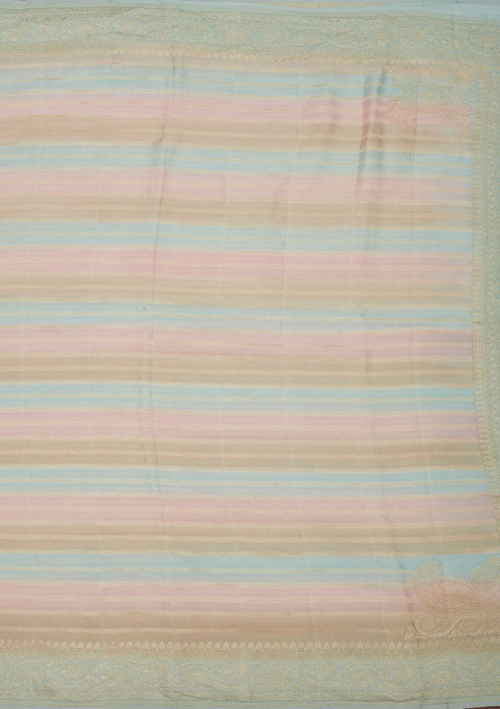 Sky Blue Zariwork Pure Silk Saree-Koskii