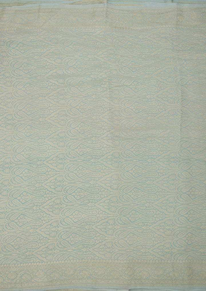 Sky Blue Zariwork Pure Silk Saree-Koskii