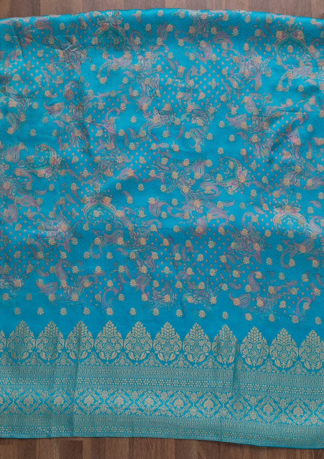 Sky Blue Zariwork Semi Crepe Unstitched Salwar Suit-Koskii