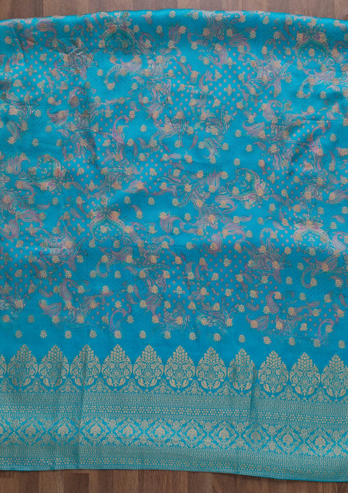 Sky Blue Zariwork Semi Crepe Unstitched Salwar Suit-Koskii