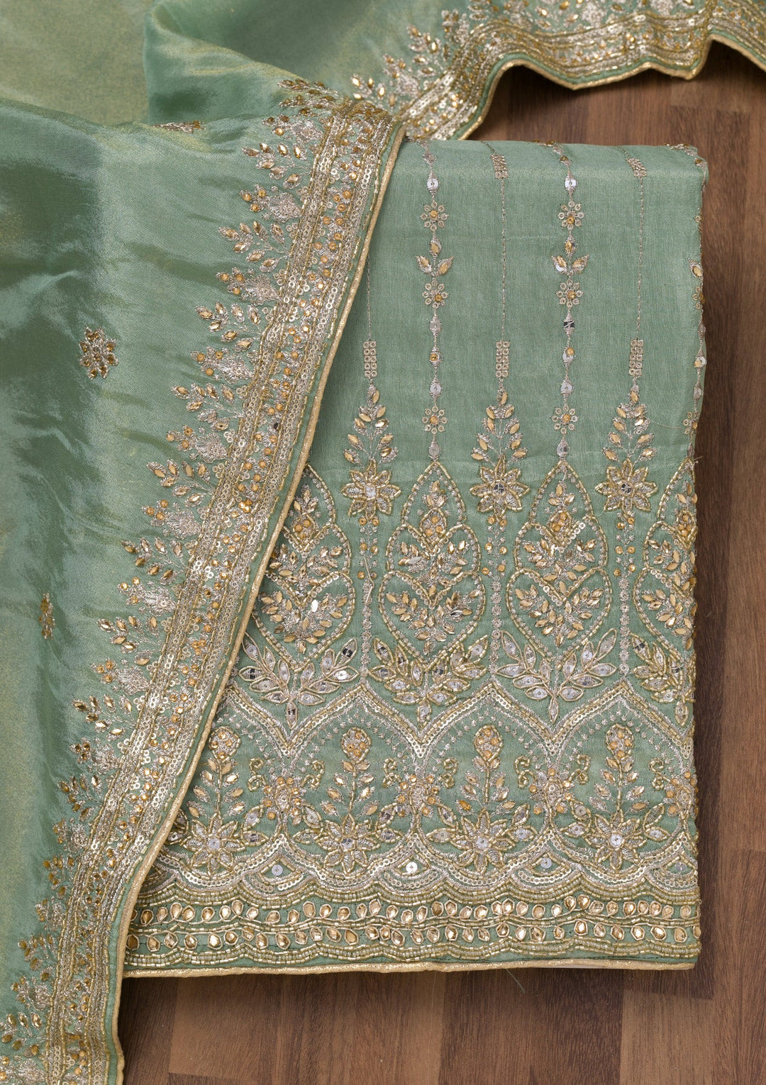 Sky Blue Zariwork Semi Crepe Unstitched Salwar Suit-Koskii