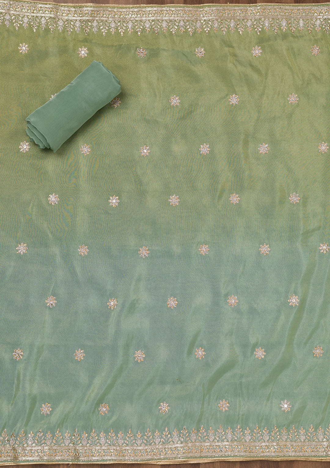 Sky Blue Zariwork Semi Crepe Unstitched Salwar Suit-Koskii