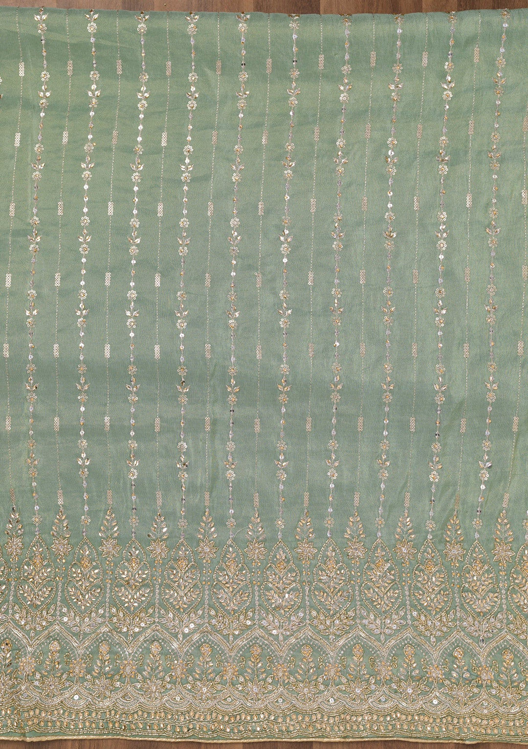 Sky Blue Zariwork Semi Crepe Unstitched Salwar Suit-Koskii