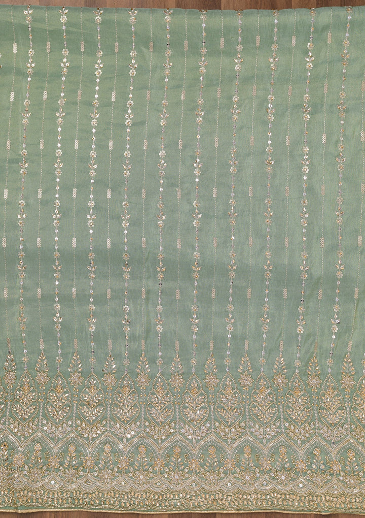 Sky Blue Zariwork Semi Crepe Unstitched Salwar Suit-Koskii