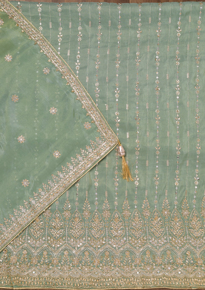 Sky Blue Zariwork Semi Crepe Unstitched Salwar Suit-Koskii