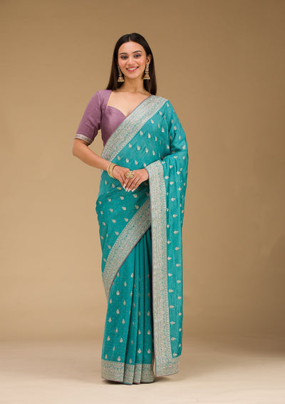 Sky Blue Zariwork Silk Saree