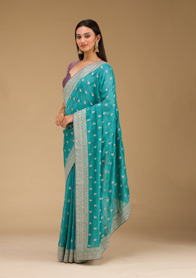 Sky Blue Zariwork Silk Saree