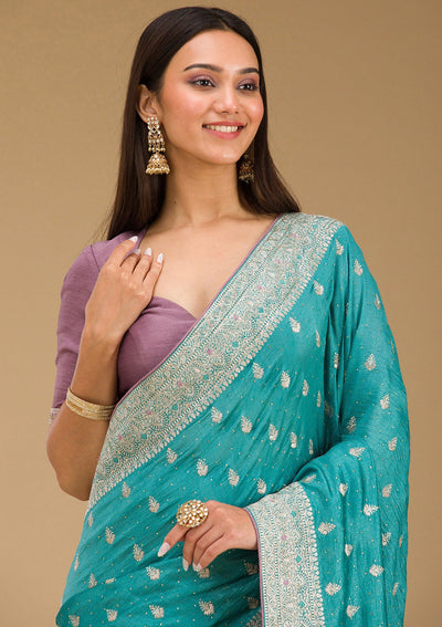 Sky Blue Zariwork Silk Saree