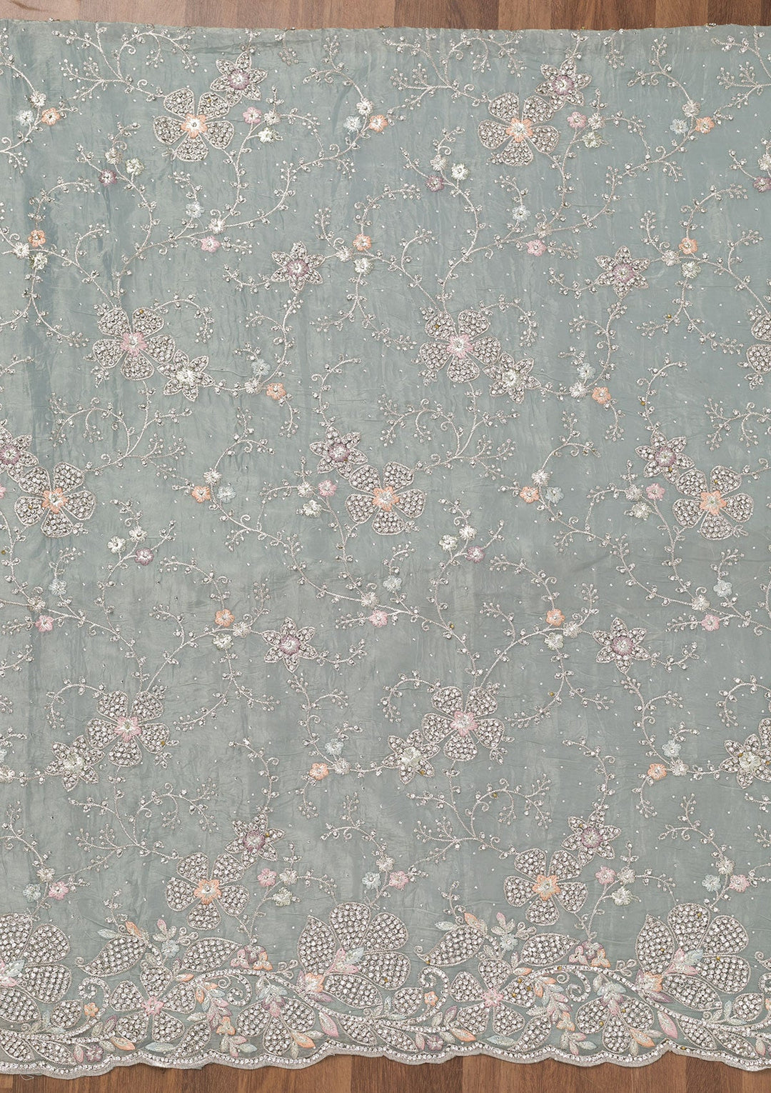 Sky Blue Zariwork Tissue Unstitched Salwar Suit-Koskii