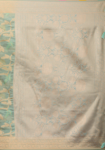 Sky Blue Zariwork Tissue Saree-Koskii