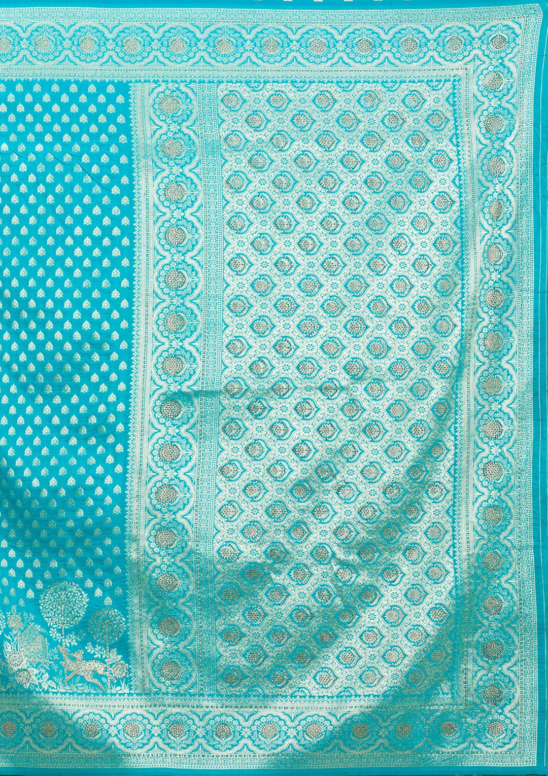 Turquoise Blue Stonework Art Silk Saree-Koskii