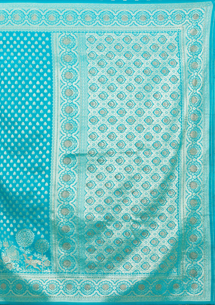 Turquoise Blue Stonework Art Silk Saree-Koskii