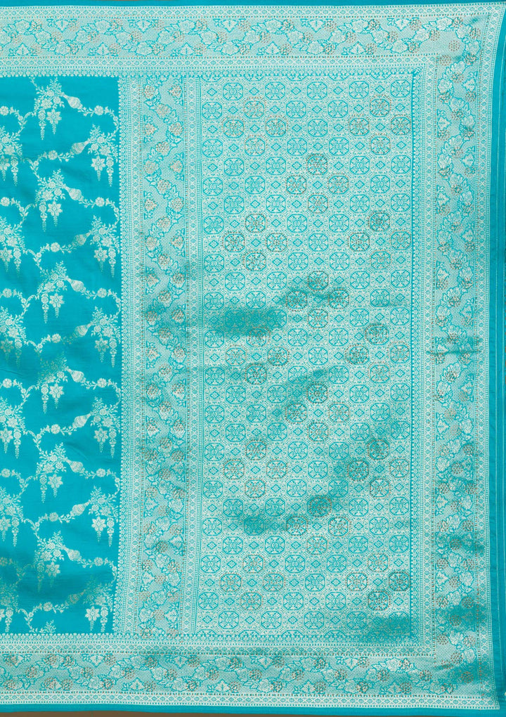 Turquoise Blue Stonework Art Silk Saree-Koskii
