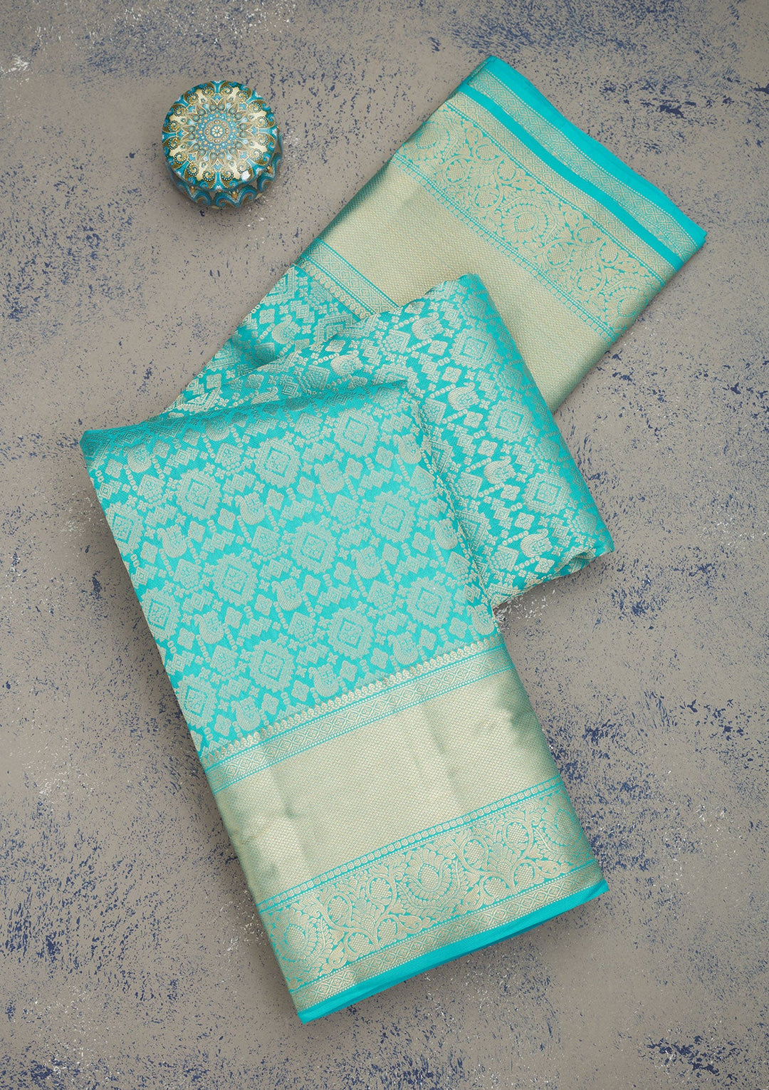Turquoise Blue Zariwork Pure Silk Saree-Koskii