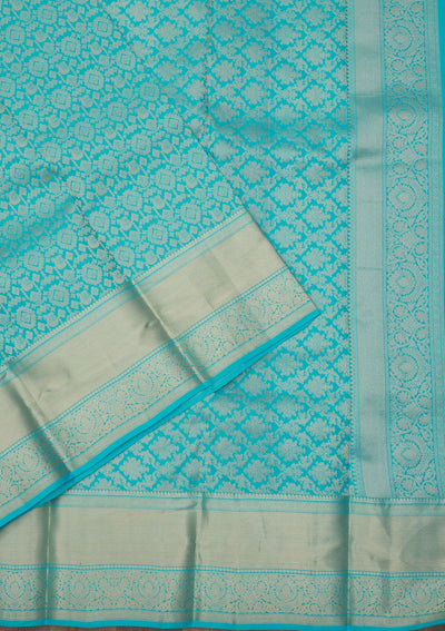 Turquoise Blue Zariwork Pure Silk Saree-Koskii