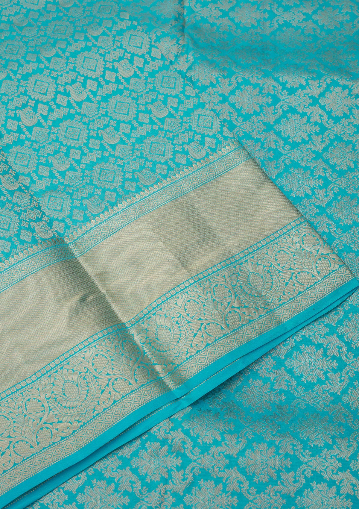 Turquoise Blue Zariwork Pure Silk Saree-Koskii