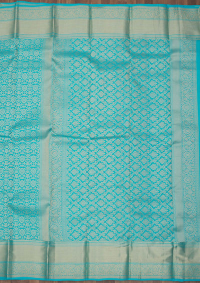 Turquoise Blue Zariwork Pure Silk Saree-Koskii