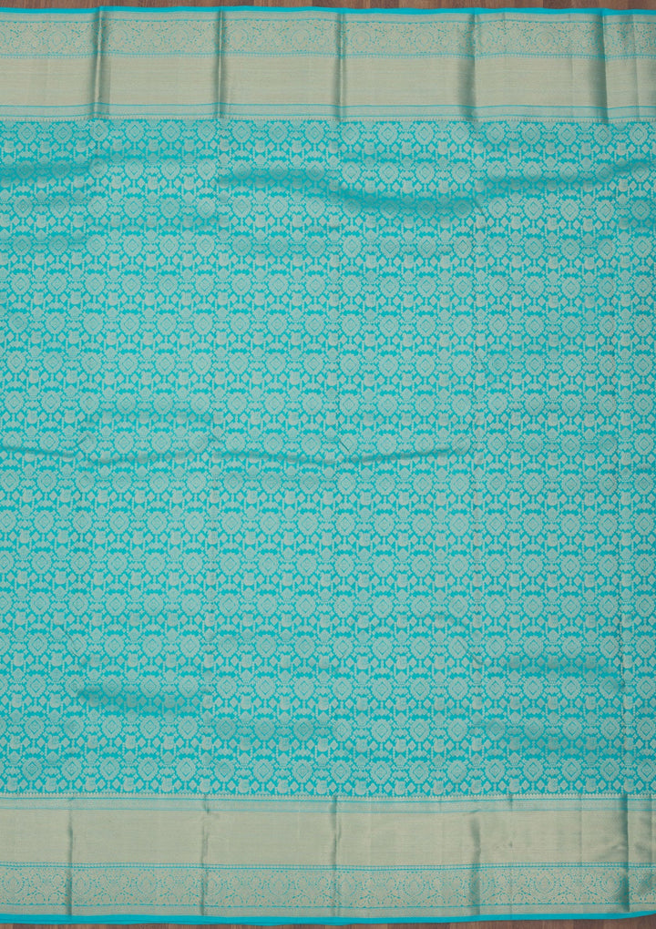 Turquoise Blue Zariwork Pure Silk Saree-Koskii