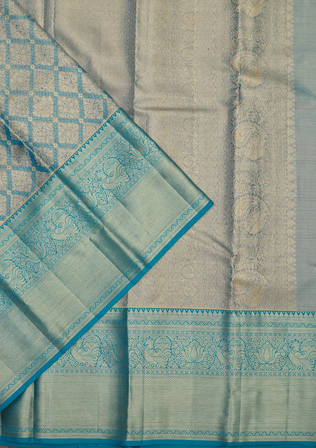 Turquoise Blue Zariwork Pure Silk Saree-Koskii