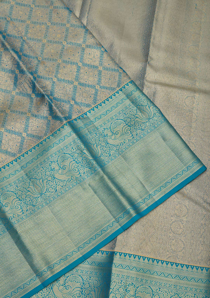 Turquoise Blue Zariwork Pure Silk Saree-Koskii