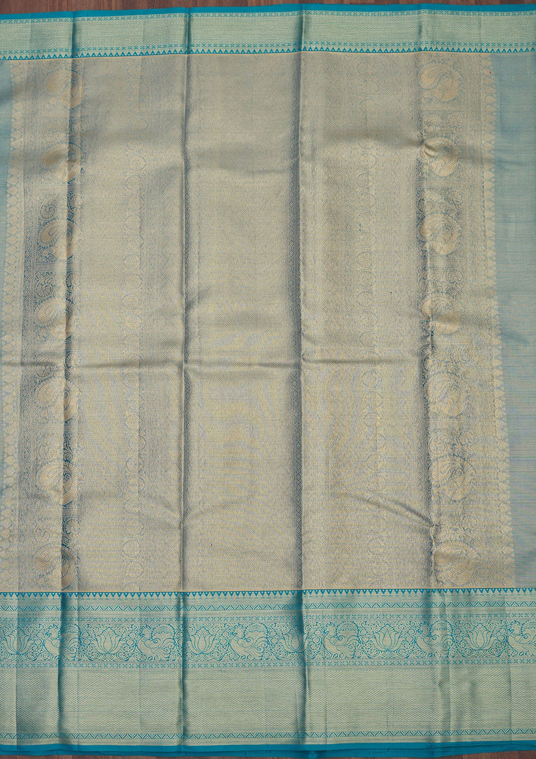 Turquoise Blue Zariwork Pure Silk Saree-Koskii