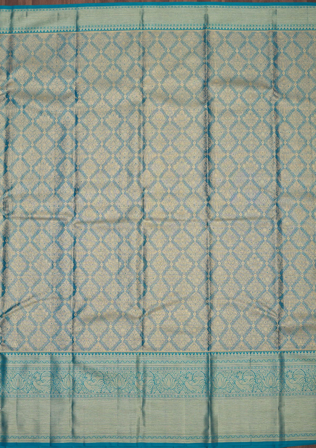 Turquoise Blue Zariwork Pure Silk Saree-Koskii